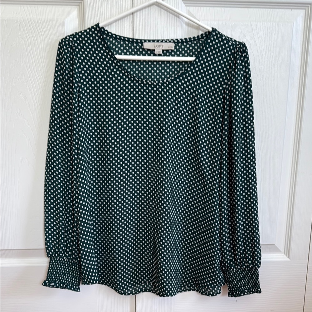 LOFT Green Polka Dot Women's Top Blouse MP Petite Medium
